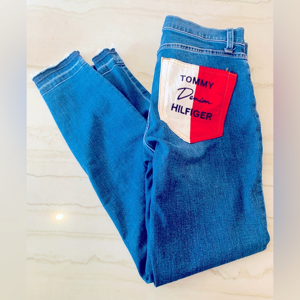 Tommy Hilfiger Trademark Pocket Distressed Denim Stretch Skinny Jeans sz 6
